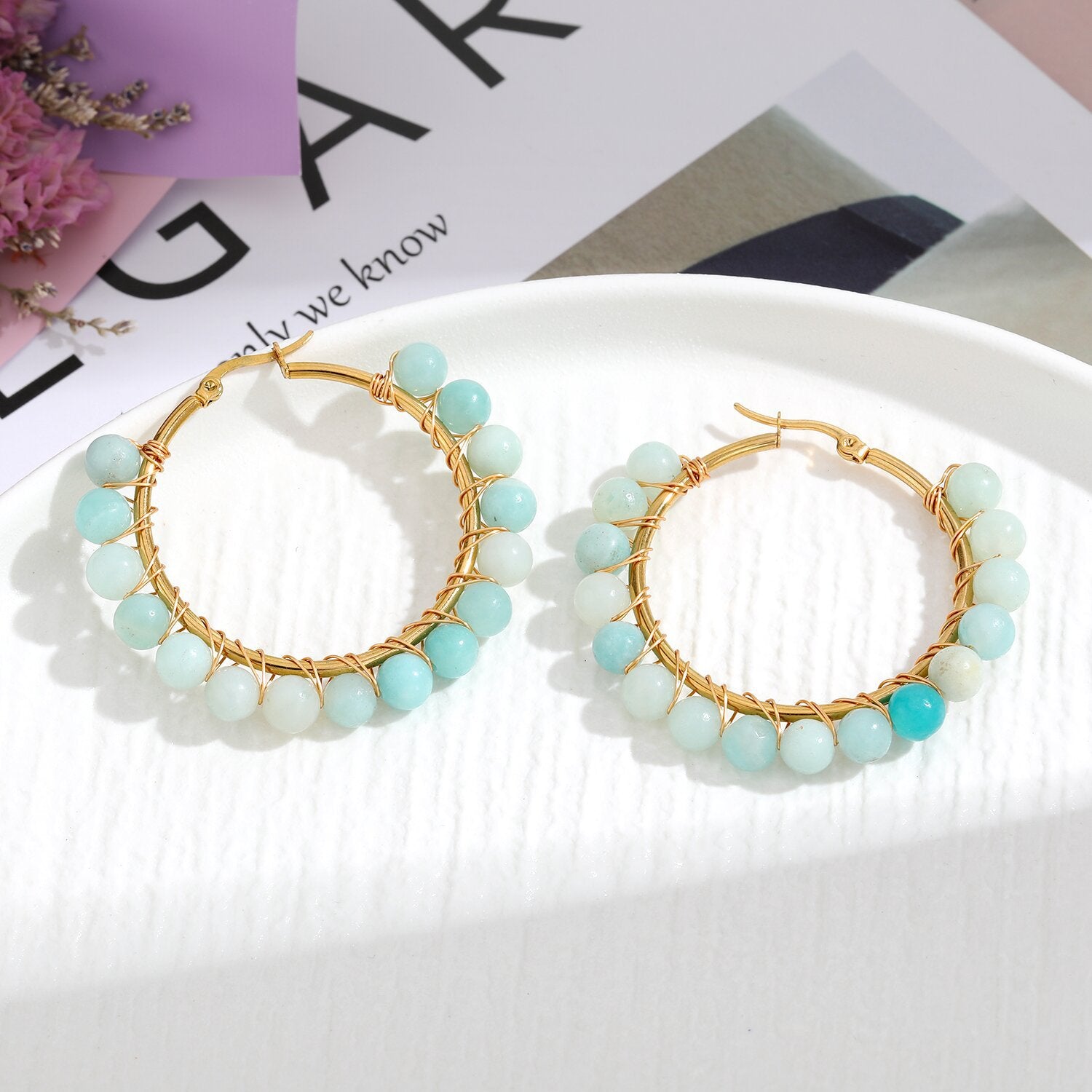 Wholesale Natural Stone Stainless Steel Earrings